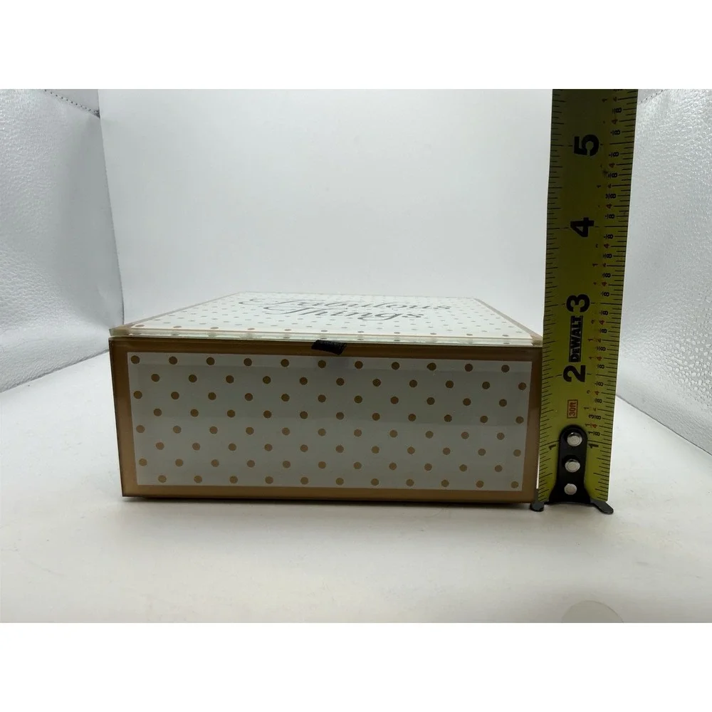 Fabulous Things Glass Trinket Box Gold Polka Dot Decorative Keepsake Jewelry Box